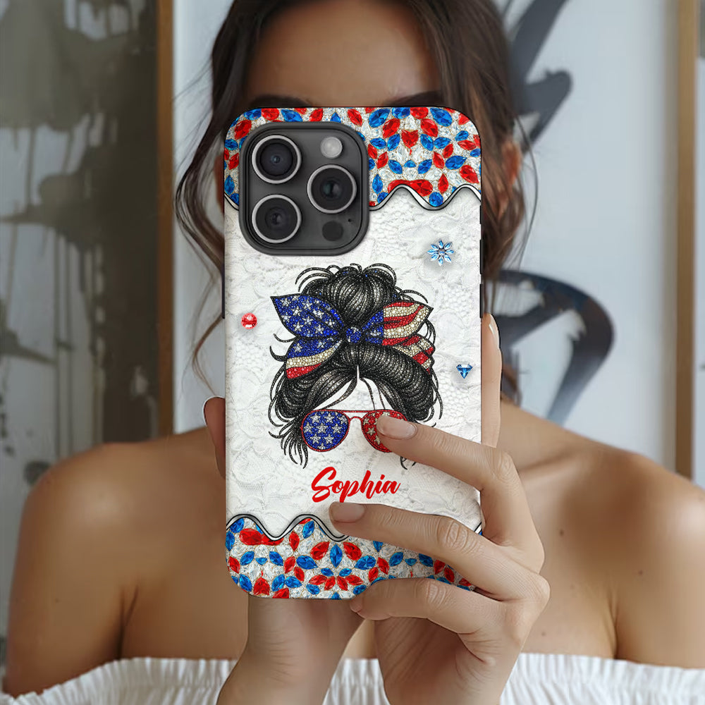 Coque de téléphone personnalisée « Fille au chignon décoiffé » (4 juillet) avec impression intégrale