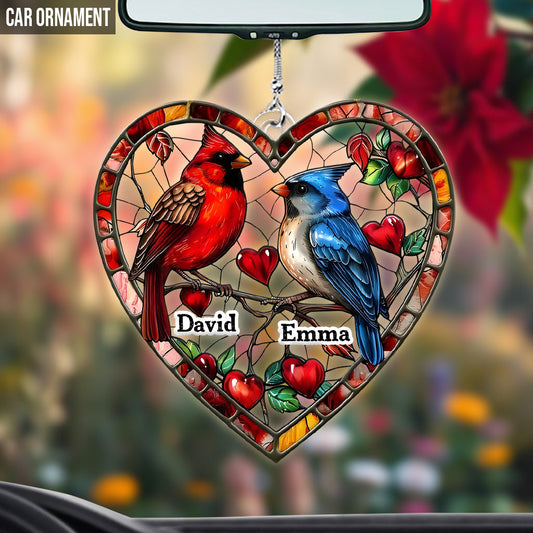Lovely Hummingbird Couple - Personalized Couple Transparent Car Ornament