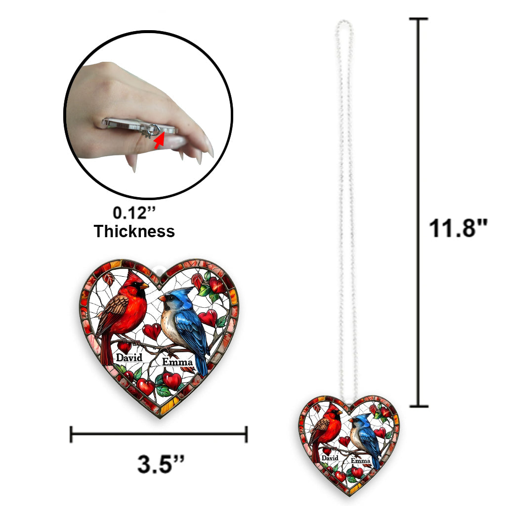 Couple de colibris adorable - Ornement de voiture transparent personnalisé pour couple