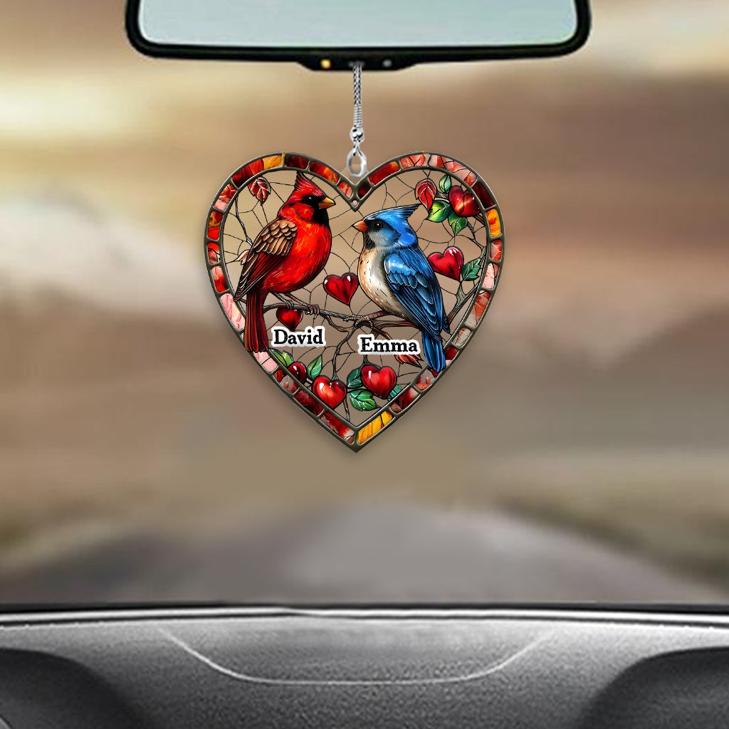 Couple de colibris adorable - Ornement de voiture transparent personnalisé pour couple