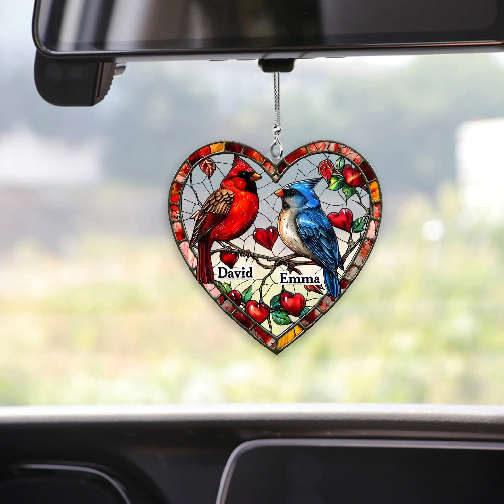 Couple de colibris adorable - Ornement de voiture transparent personnalisé pour couple