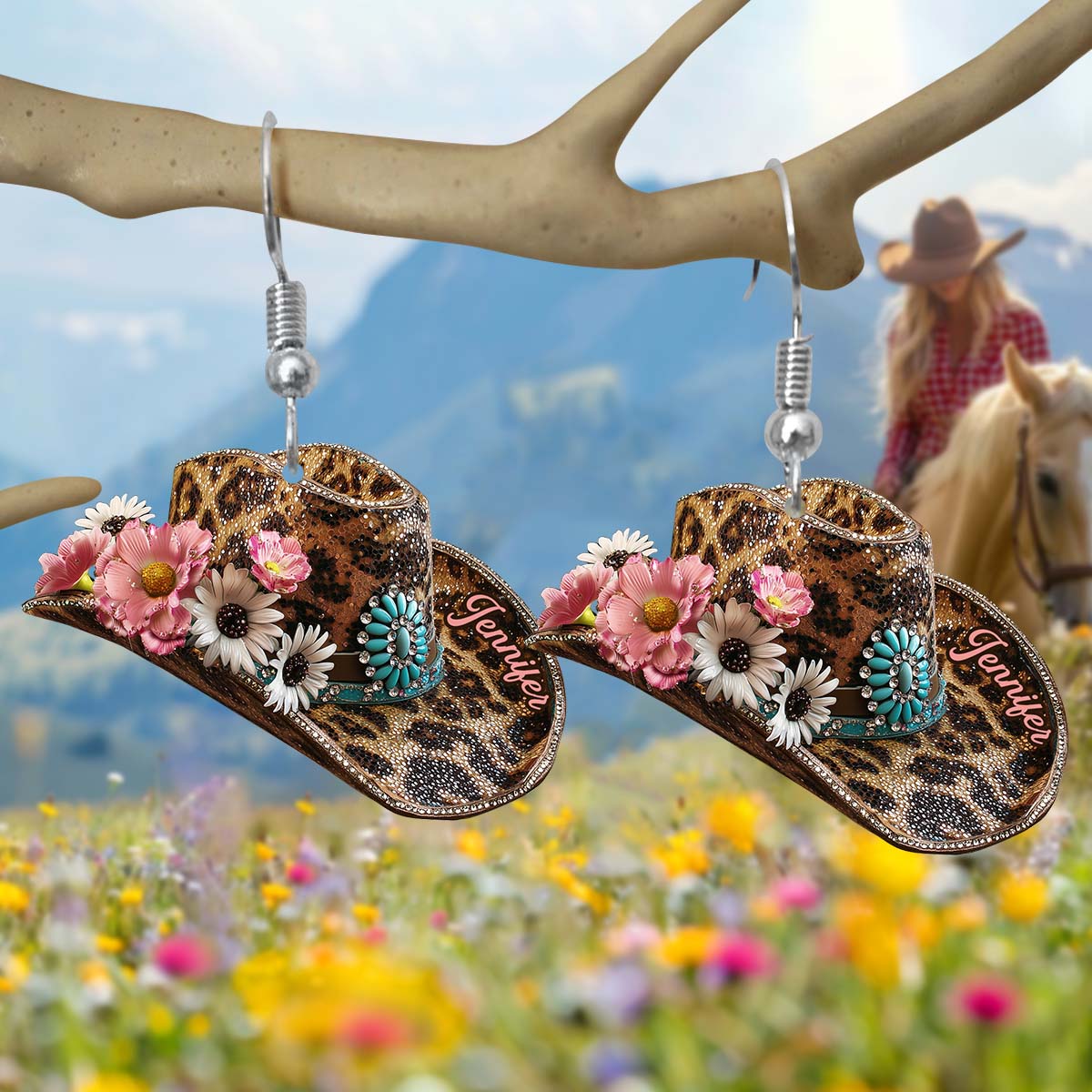 Chapeau de cowgirl - Boucles d'oreilles de cowgirl personnalisées