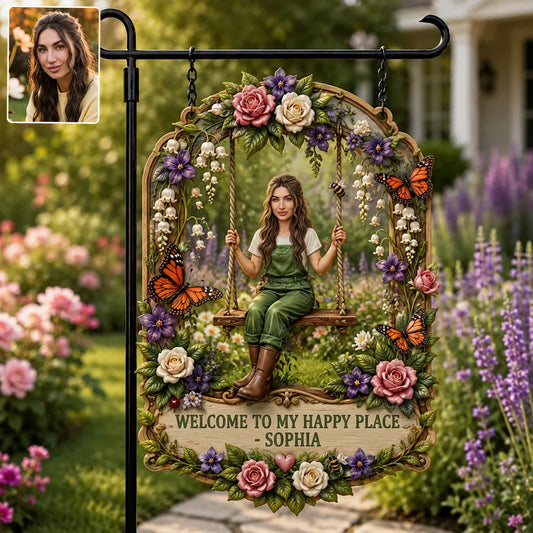 Welcome To My Happy Place - Personalized Gardening Wood Sign With Stake