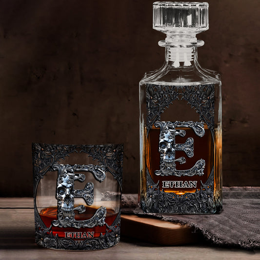 Skull Name Initial Letter - Personalized Skull Whiskey Glass