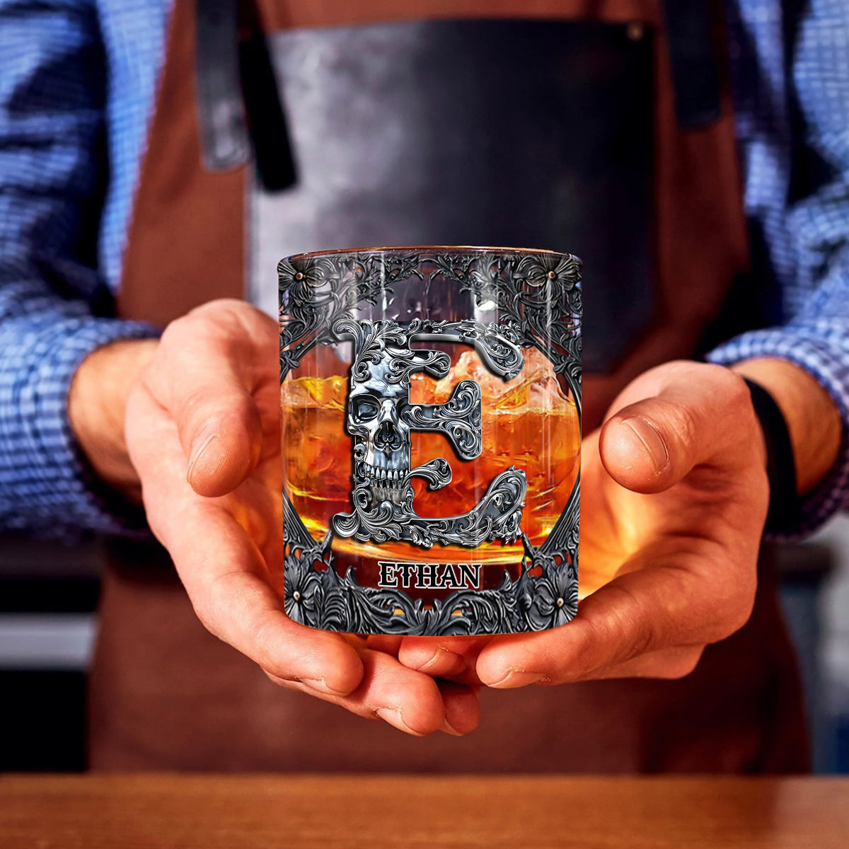 Skull Name Initial Letter - Personalized Skull Whiskey Glass