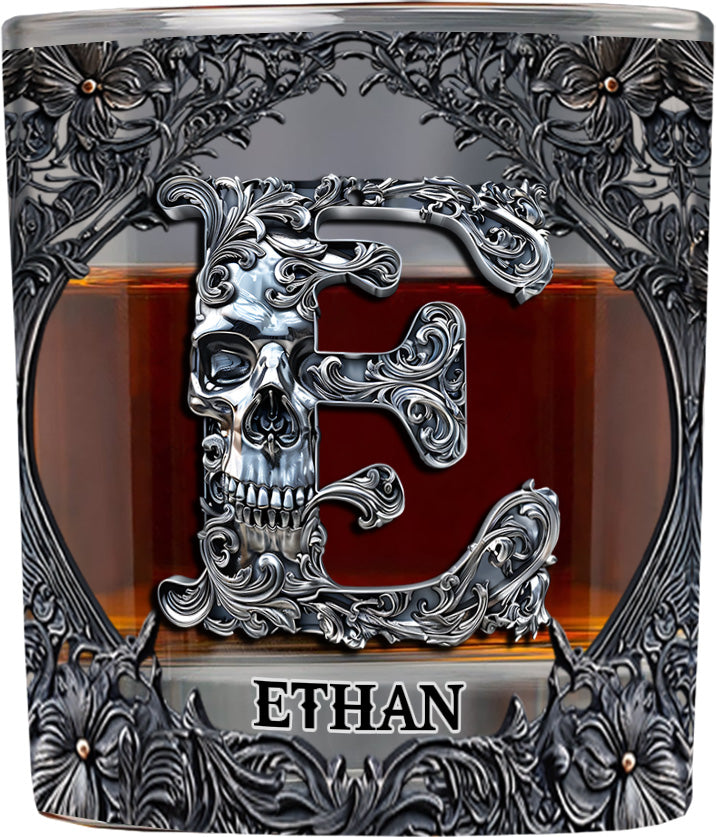 Skull Name Initial Letter - Personalized Skull Whiskey Glass