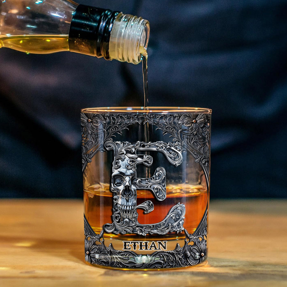 Skull Name Initial Letter - Personalized Skull Whiskey Glass