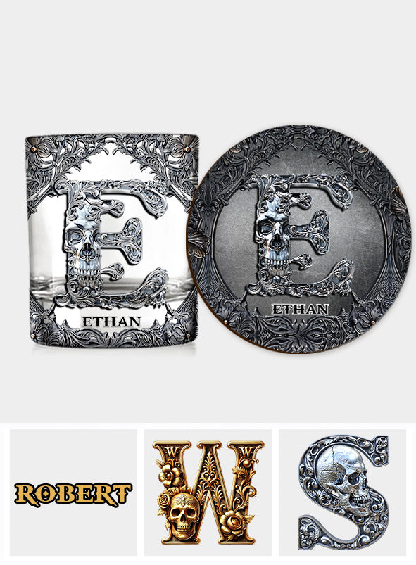 Skull Name Initial Letter - Personalized Skull Whiskey Glass