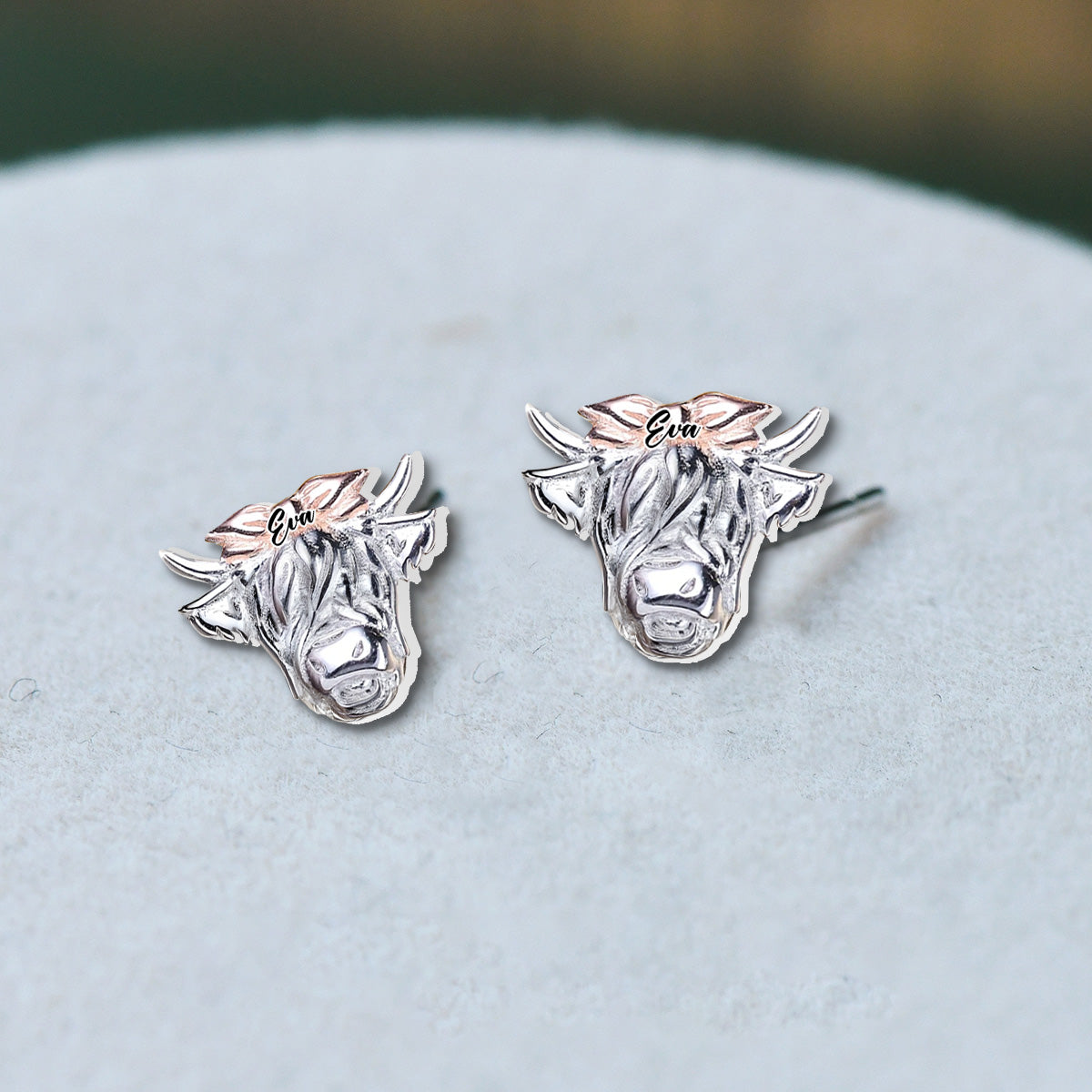 Western Style Bow Bull - Personalized Highland Cow Stud Earrings