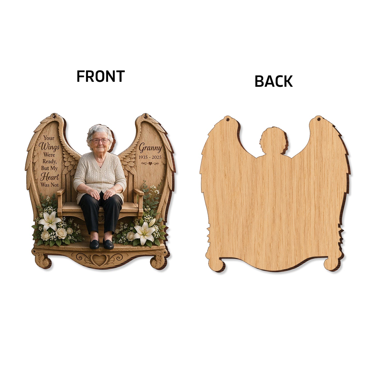 Your Wings Were Ready, But My Heart Was Not - Personalized Memorial Wood Sign With Stake