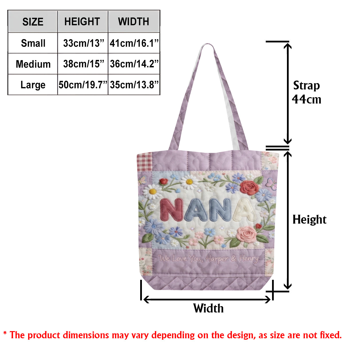 Sac fourre-tout matelassé personnalisé pour maman