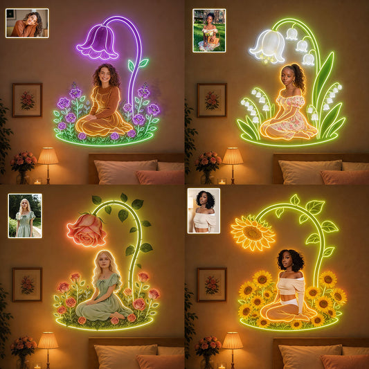 Fleur du mois de naissance, cadeau d'amour de soi - Enseigne lumineuse LED néon personnalisée