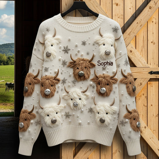 Adorables vaches des Highlands - Pull moche personnalisé avec vache des Highlands