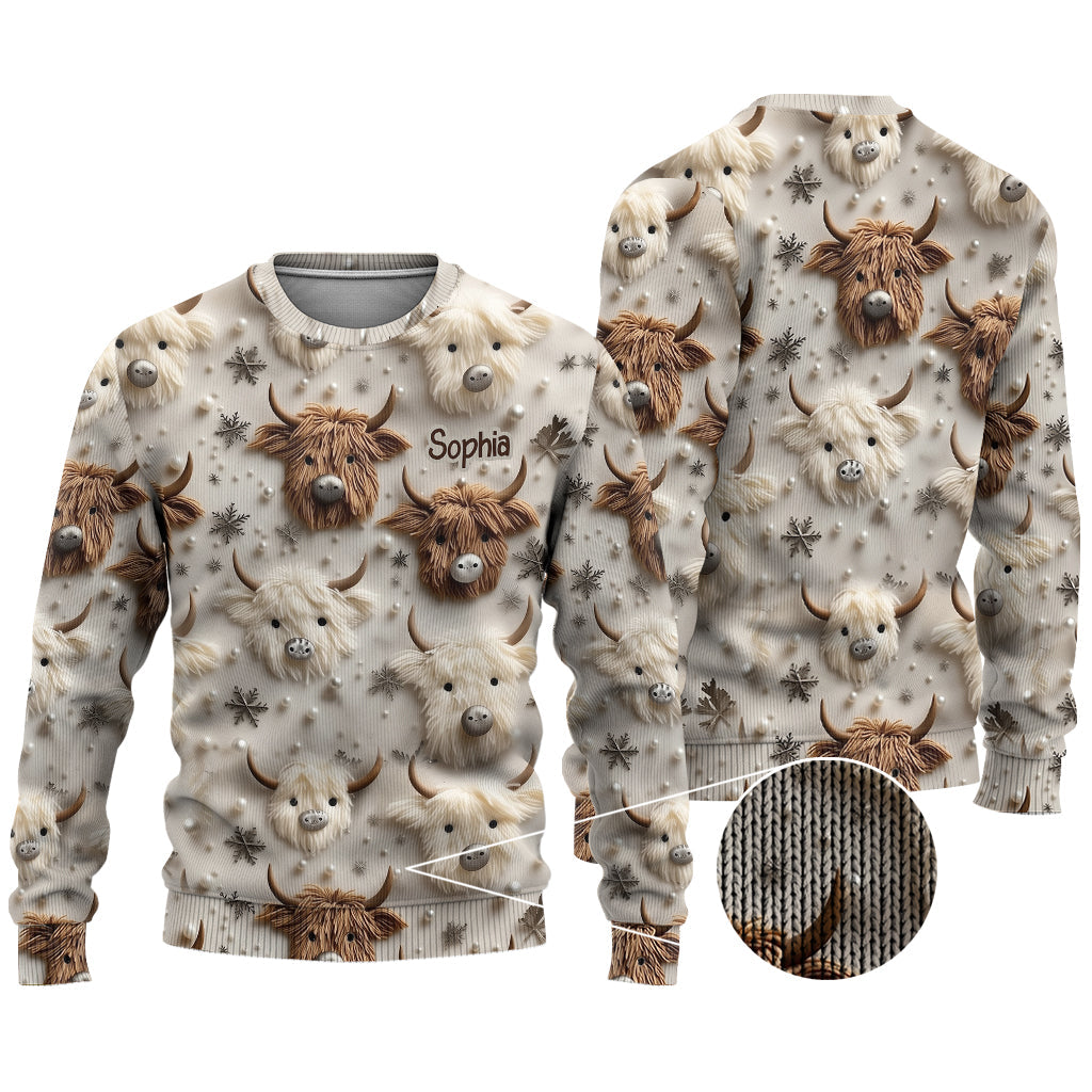 Adorable Highland Cows - Personalized Highland Cow Ugly Sweater