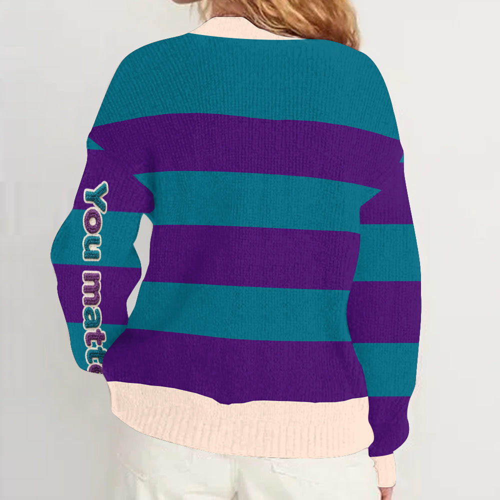 In September We Wear Teal And Purple You Matter - Personalized Suicide Prevention Cardigan Sweater