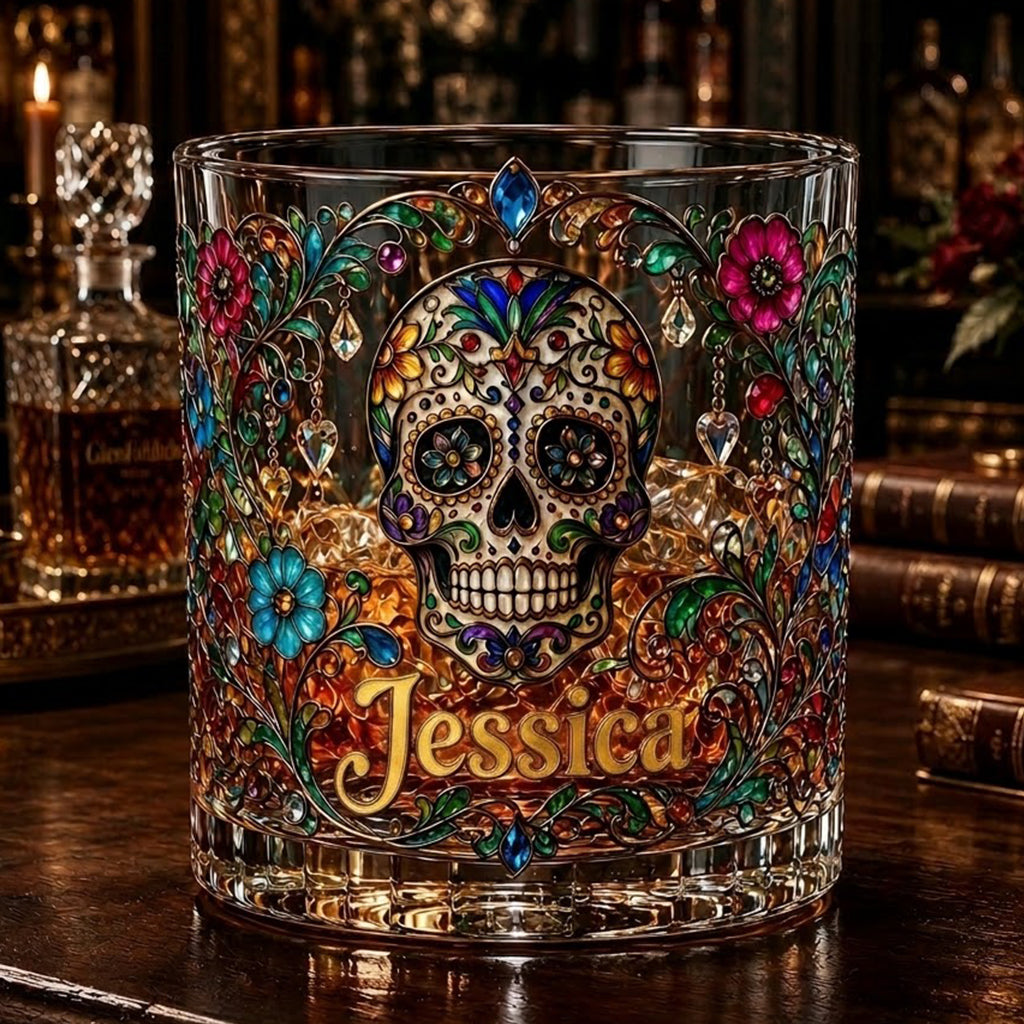 Day Of The Death - Personalized Skull Whiskey Glass