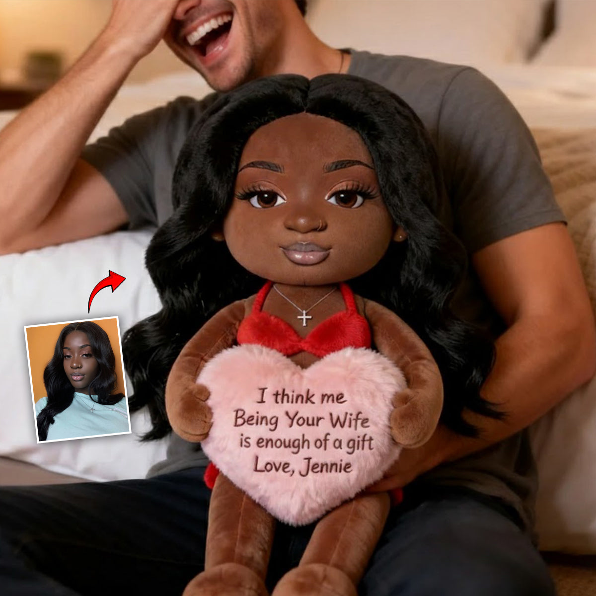 Custom From Any Photo - Personalized Couple Faux Fur Shaped Pillow