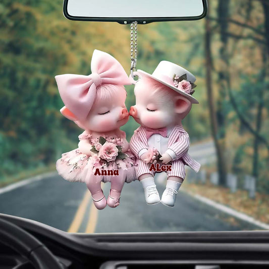 Adorables couples - Ornement de voiture personnalisé pour amoureux des cochons
