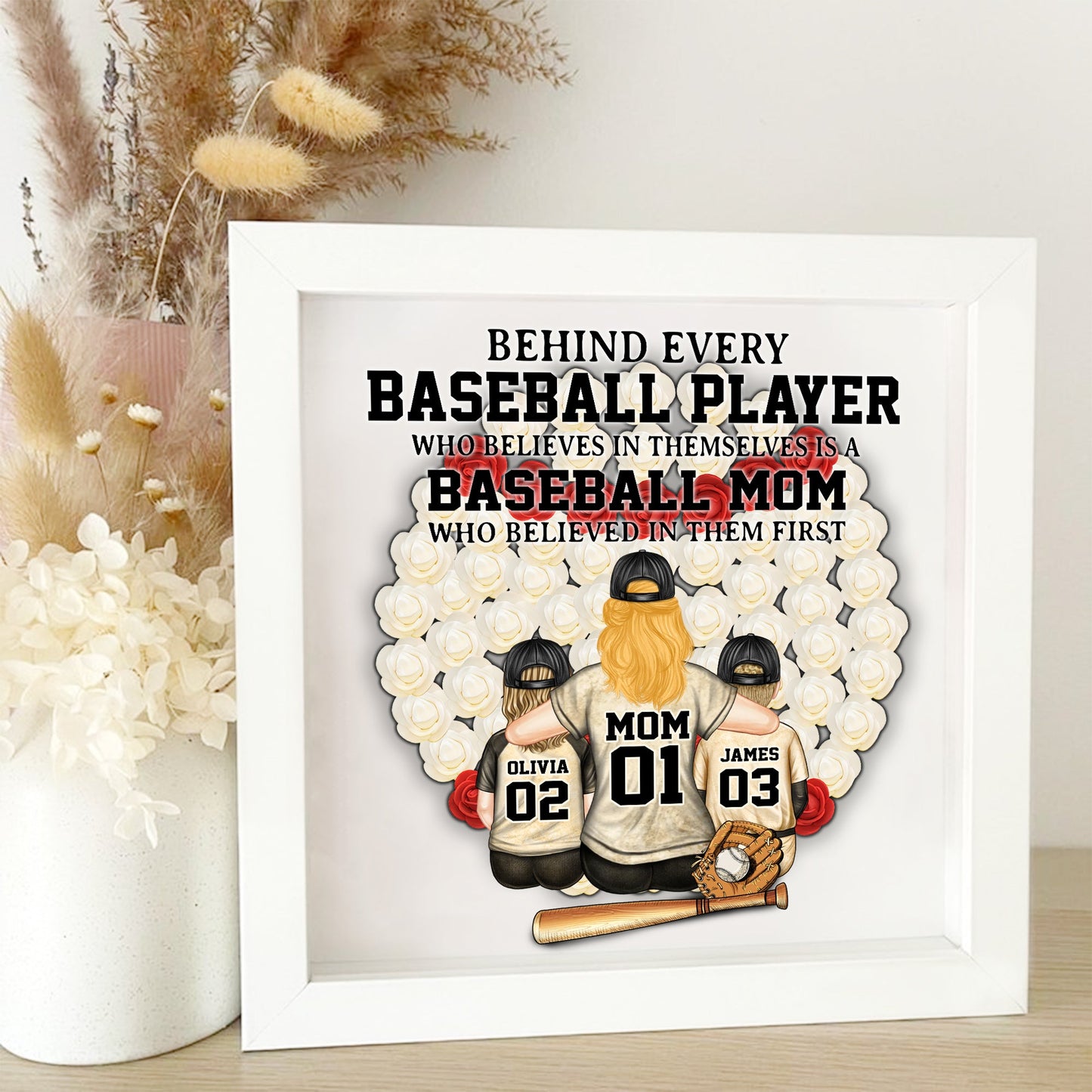 Baseball Mom - Personalized Mother Custom Shaped Flower Shadow Box