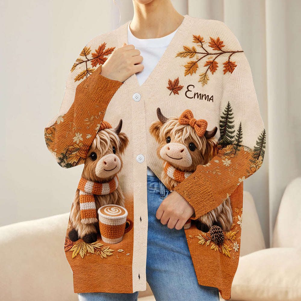 It's Pumpkin Spice Latte Season - Personalized Highland Cow Cardigan Sweater