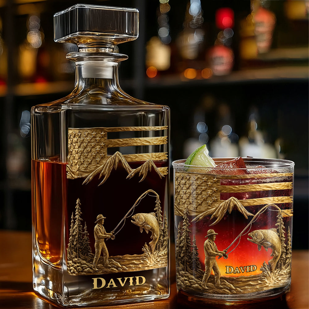 Fishing For Life - Personalized Fishing Whiskey Decanter Set