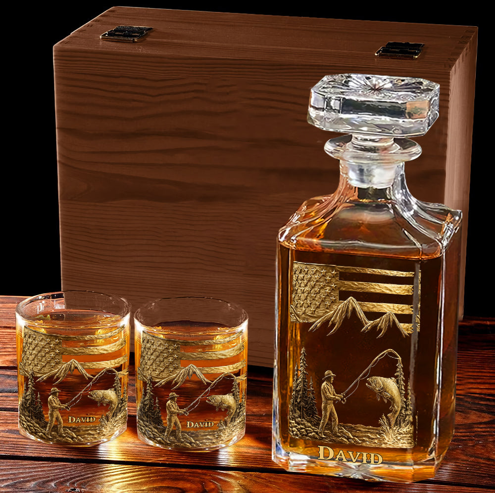 Fishing For Life - Personalized Fishing Whiskey Decanter Set