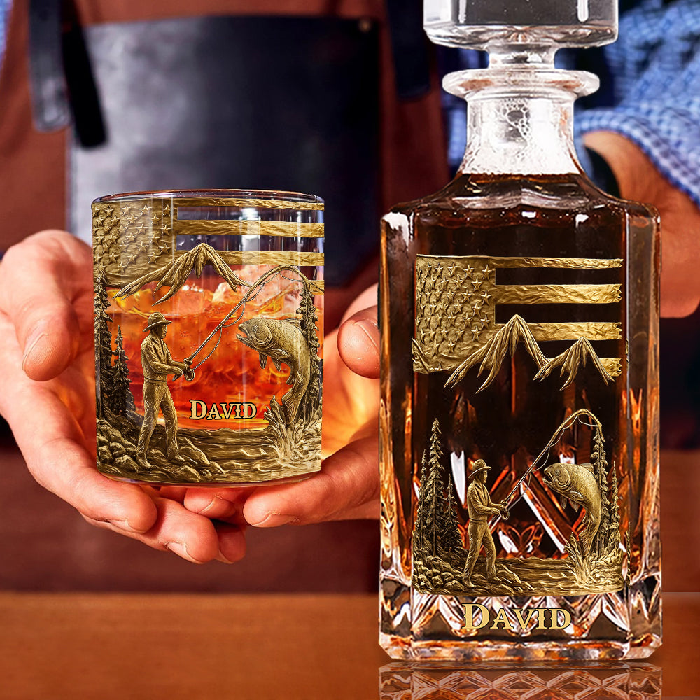 Fishing For Life - Personalized Fishing Whiskey Decanter Set