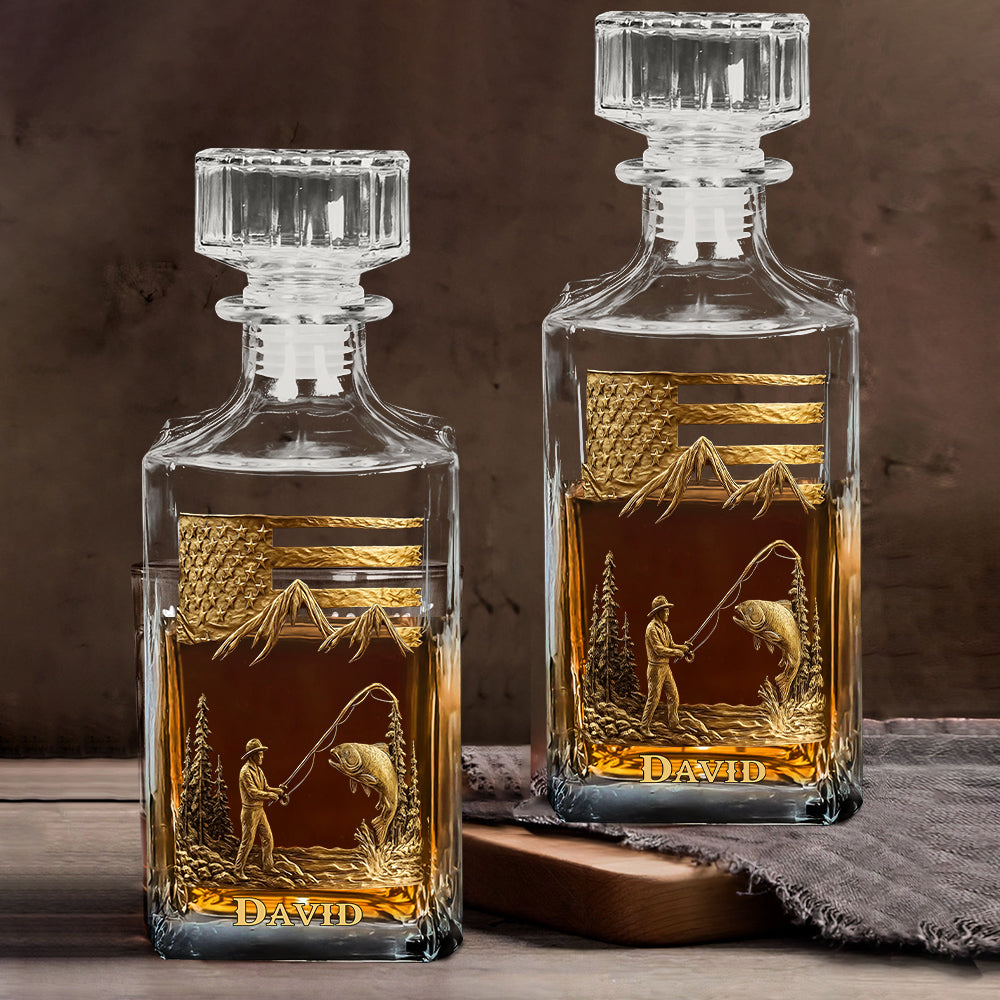 Fishing For Life - Personalized Fishing Whiskey Decanter Set