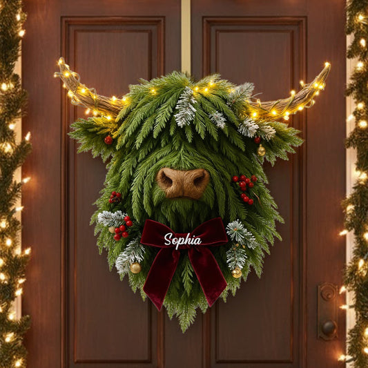 Couronne de vaches des Highlands - Panneau lumineux LED personnalisé en acrylique représentant une vache des Highlands