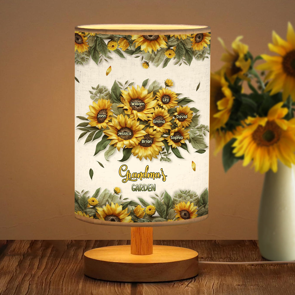 Grandma's Mom's Garden - Personalized Grandma Table Lamp with Wood Base