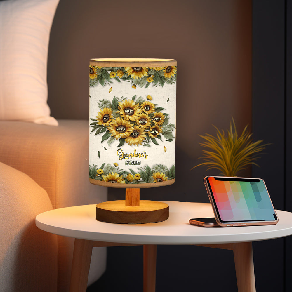 Grandma's Mom's Garden - Personalized Grandma Table Lamp with Wood Base