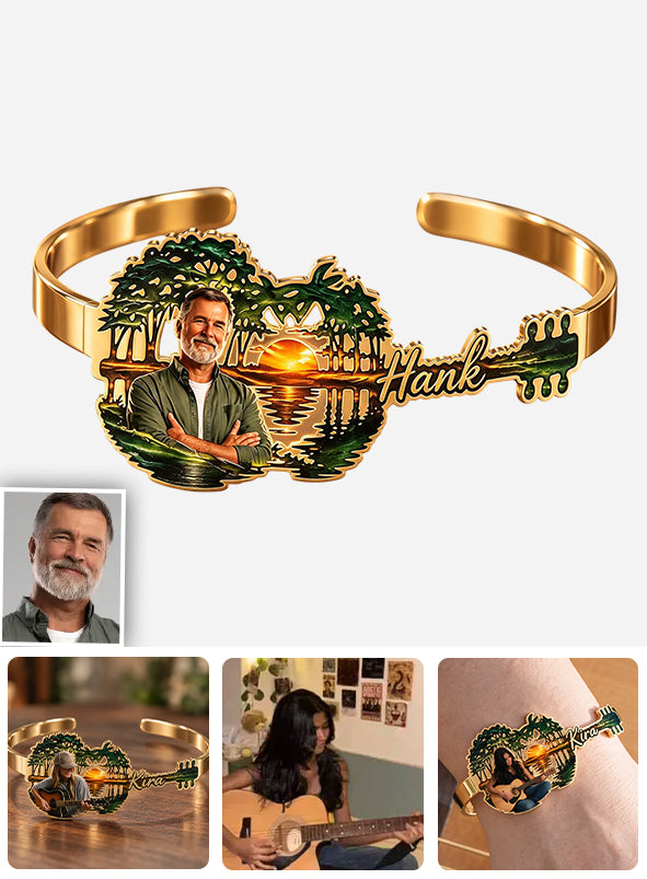 Music Is My Soul - Personalized Guitar Shaped Cuff Bracelet