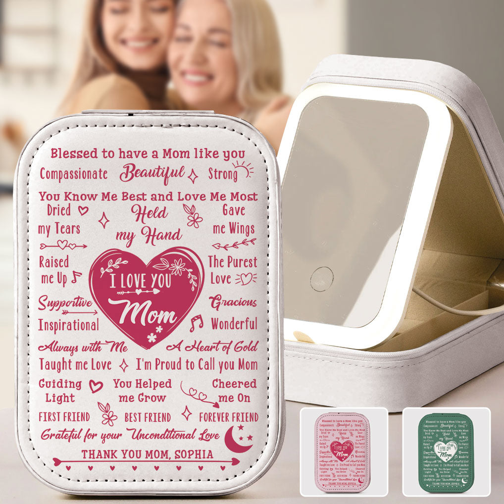 À ma maman - Coffret à bijoux personnalisé avec miroir LED