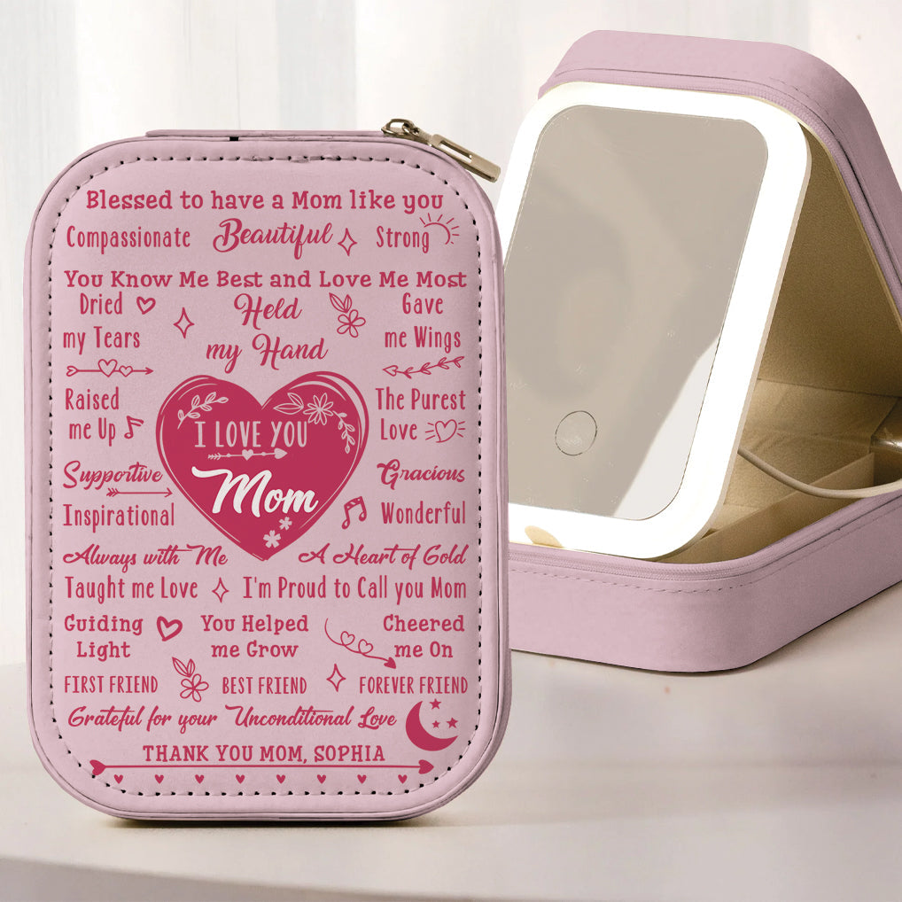 À ma maman - Coffret à bijoux personnalisé avec miroir LED