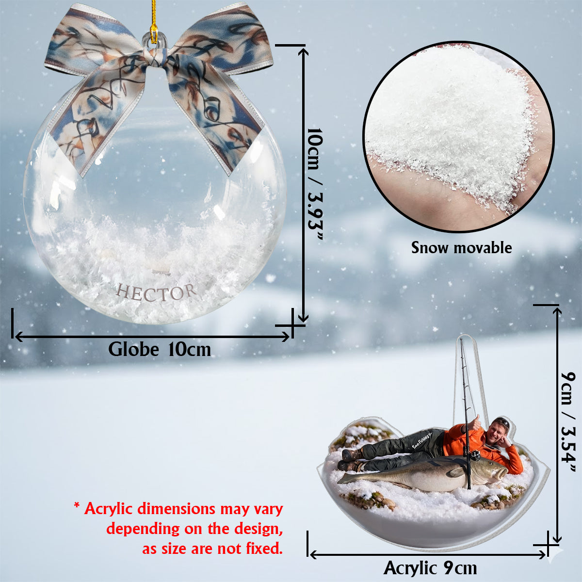 Fisherman Christmas - Personalized Fishing Snow Globe Ornament With Bow