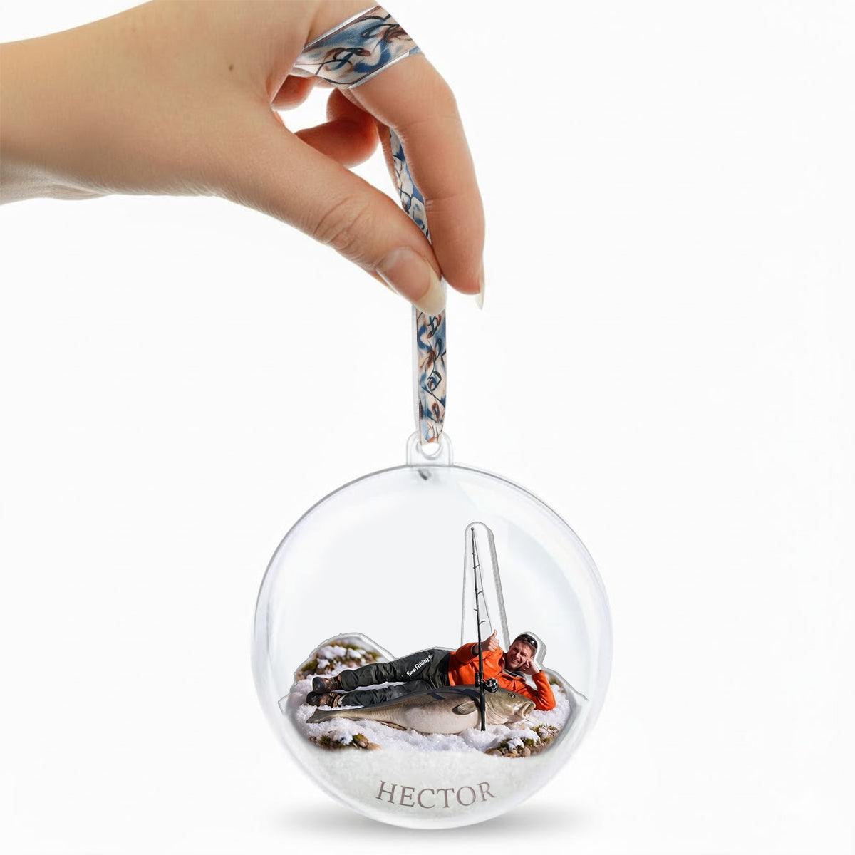 Fisherman Christmas - Personalized Fishing Snow Globe Ornament With Bow
