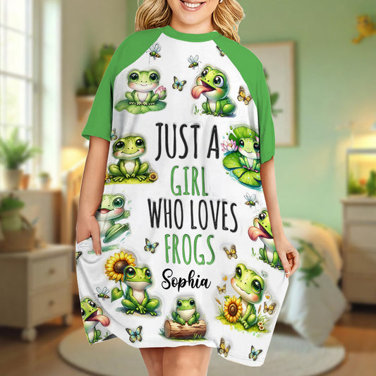 Juste une fille qui aime les grenouilles - Robe-t-shirt de nuit personnalisée avec motif grenouille