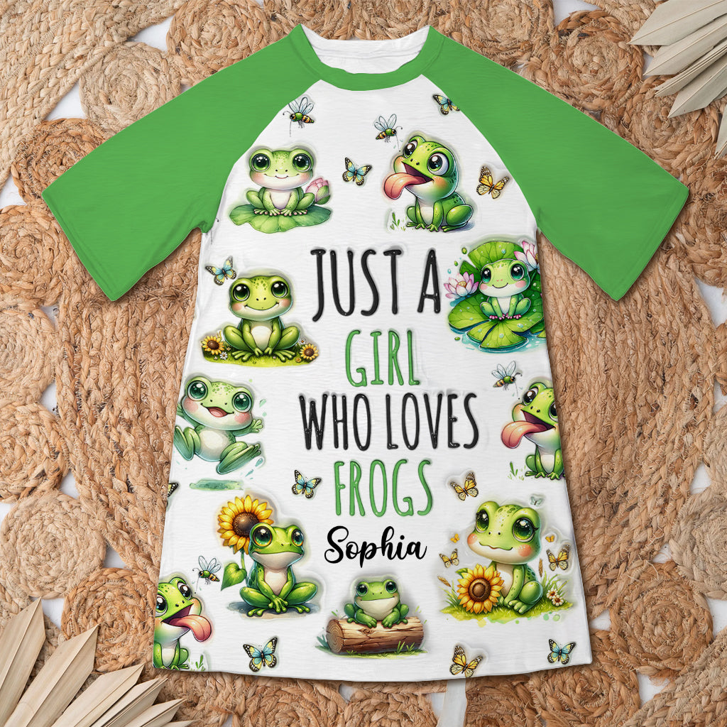 Juste une fille qui aime les grenouilles - Robe-t-shirt de nuit personnalisée avec motif grenouille