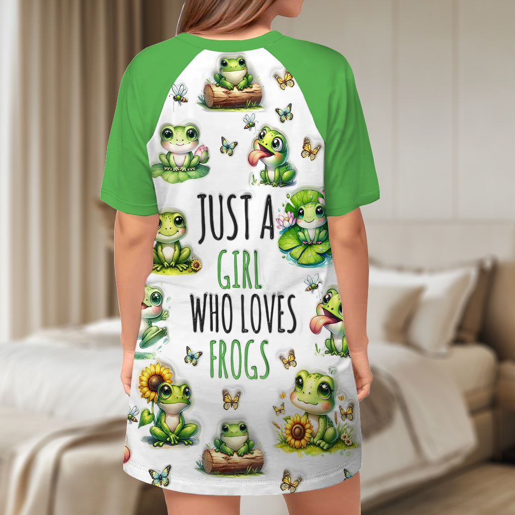 Juste une fille qui aime les grenouilles - Robe-t-shirt de nuit personnalisée avec motif grenouille