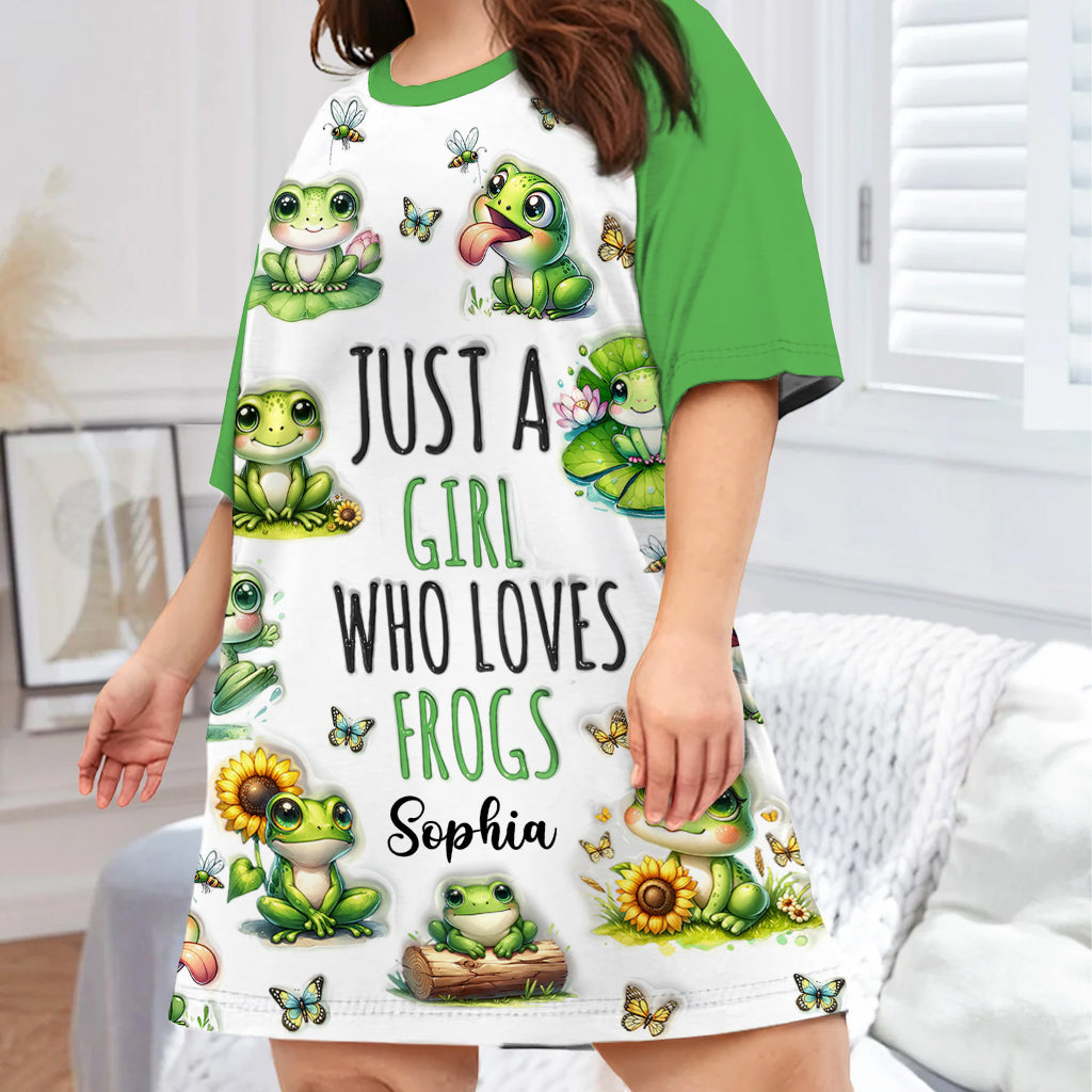 Juste une fille qui aime les grenouilles - Robe-t-shirt de nuit personnalisée avec motif grenouille