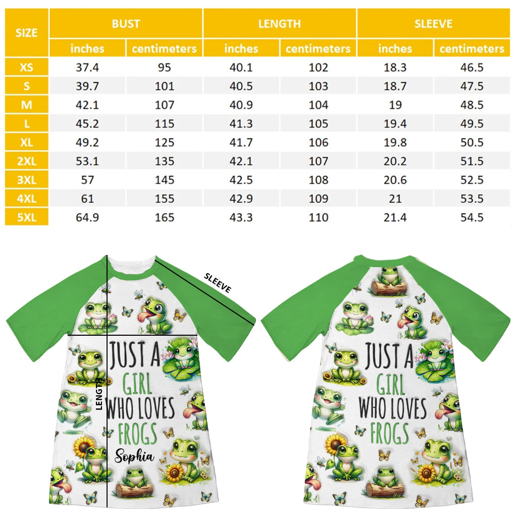 Juste une fille qui aime les grenouilles - Robe-t-shirt de nuit personnalisée avec motif grenouille