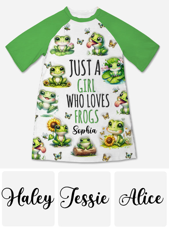 Juste une fille qui aime les grenouilles - Robe-t-shirt de nuit personnalisée avec motif grenouille
