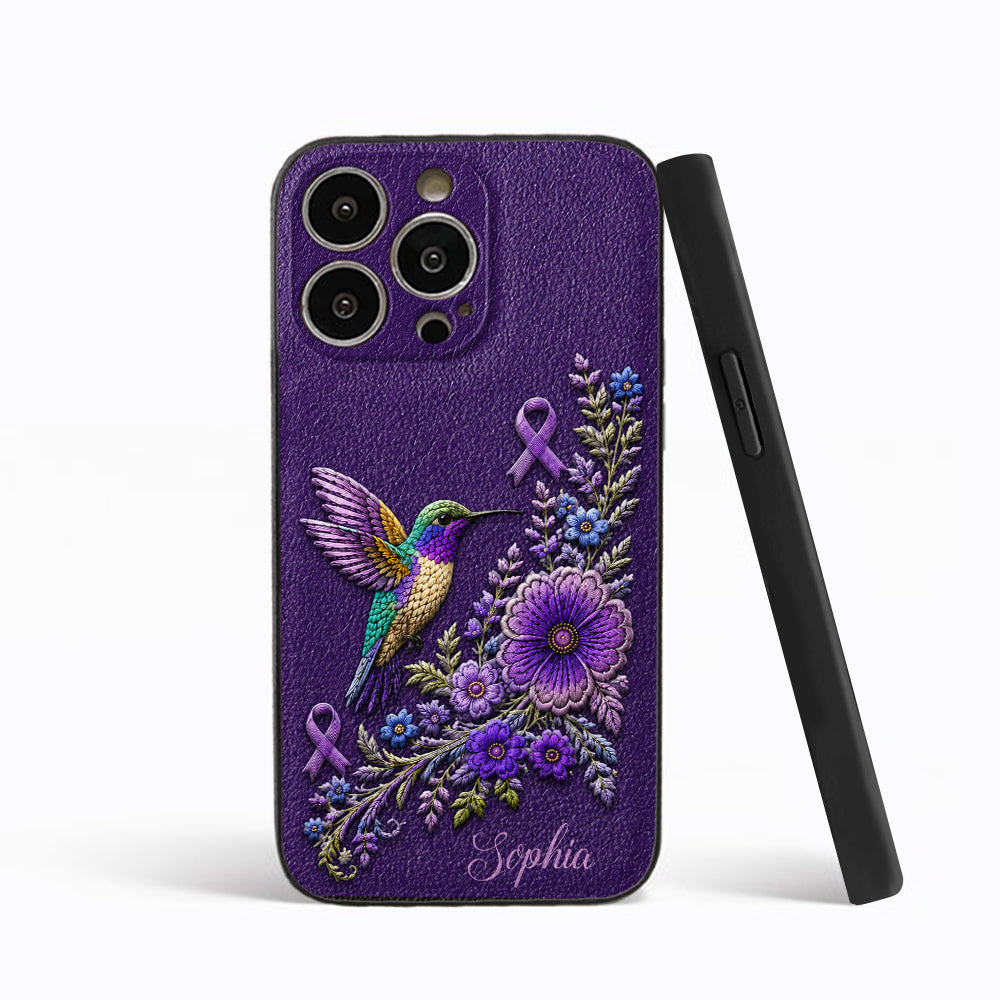 Purple Awareness – Personalized Alzheimer Awareness 3D Embossed Leather Phone Case