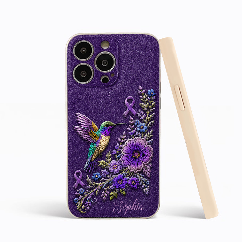 Purple Awareness – Personalized Alzheimer Awareness 3D Embossed Leather Phone Case