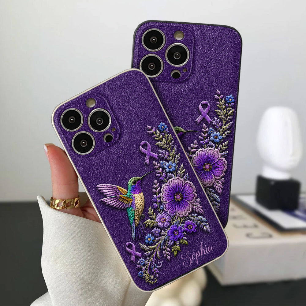 Purple Awareness – Personalized Alzheimer Awareness 3D Embossed Leather Phone Case