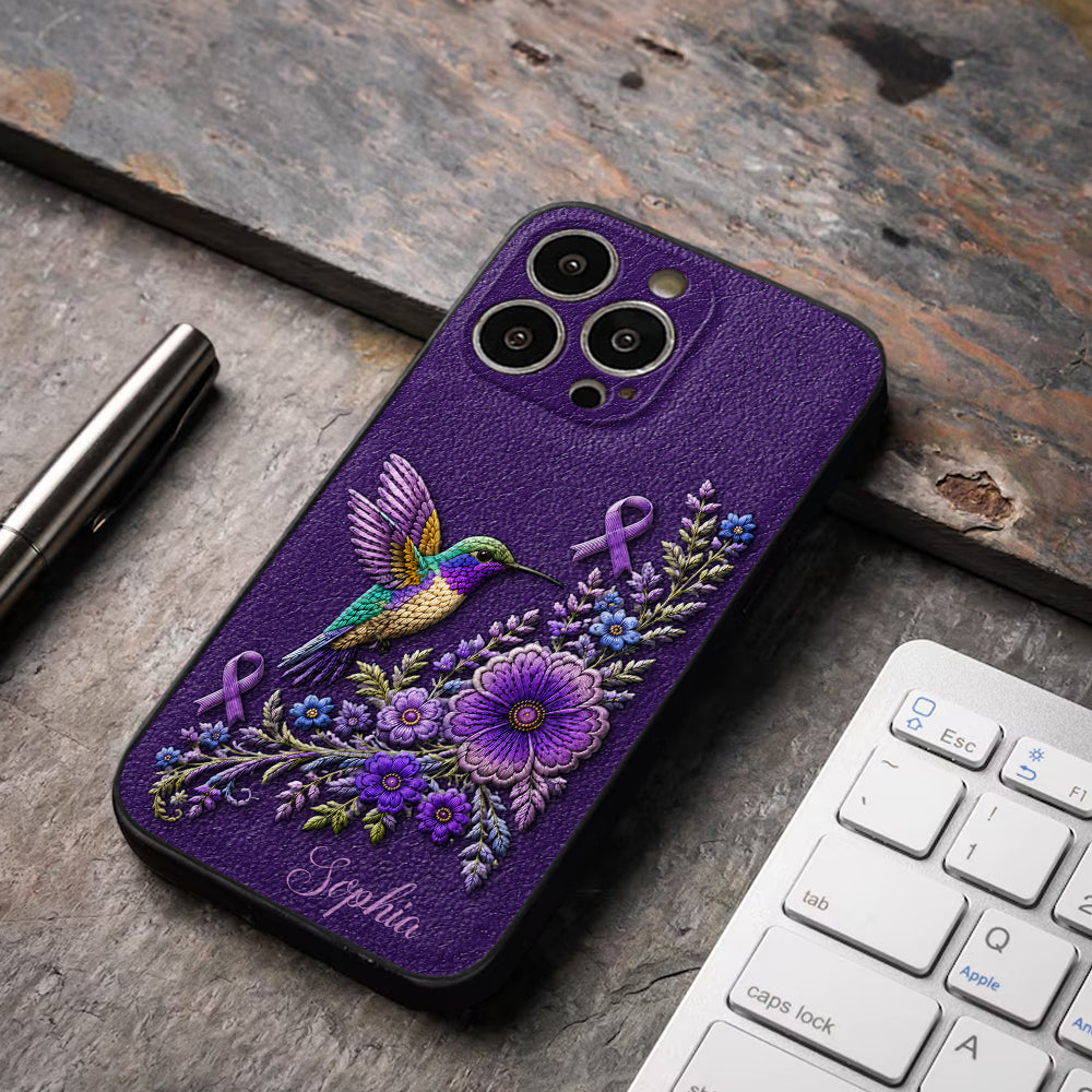 Purple Awareness – Personalized Alzheimer Awareness 3D Embossed Leather Phone Case