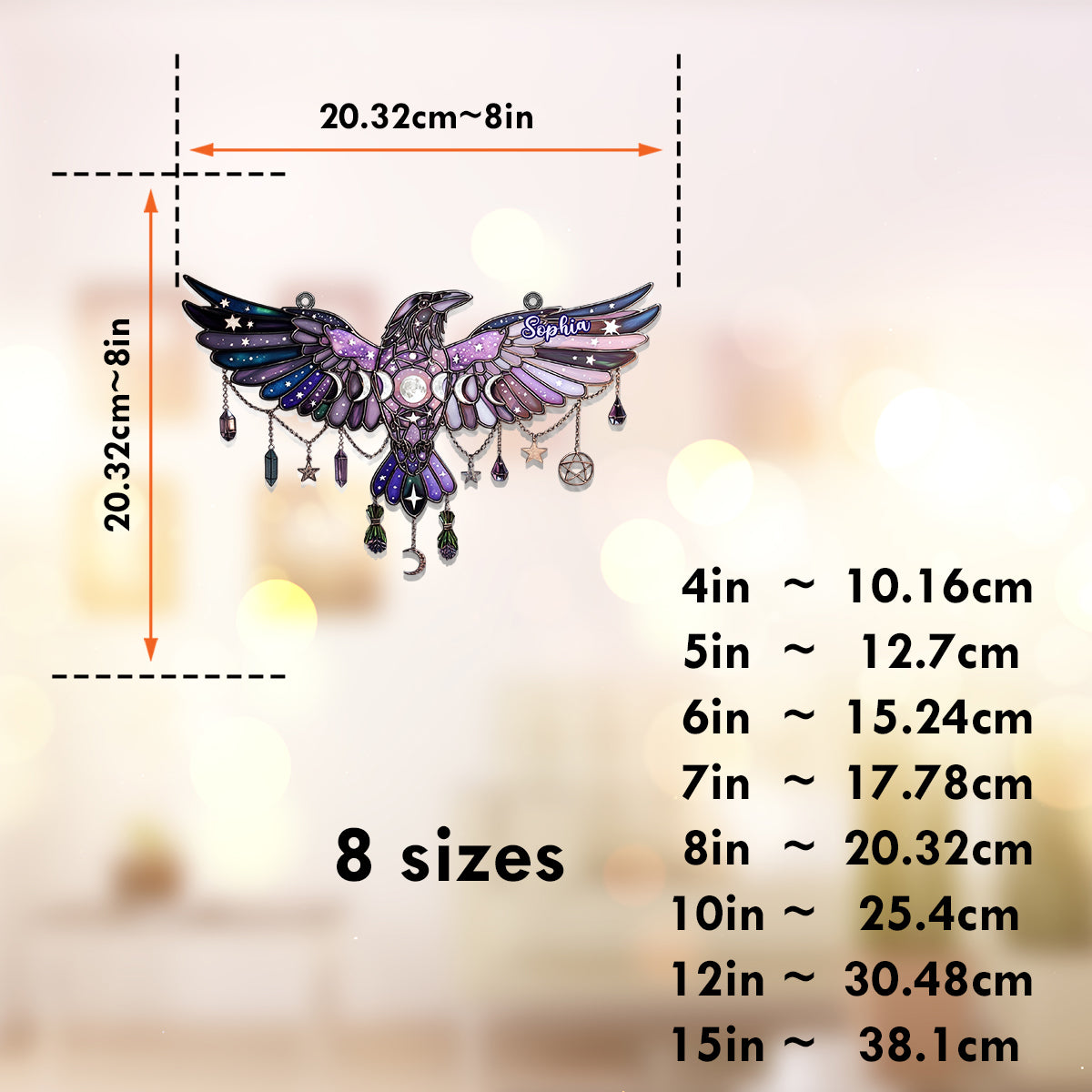 Moon Phrase Raven Window Decor - Personalized Witch Window Hanging Suncatcher Ornament