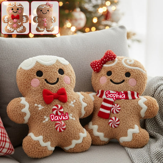 Gingerbread Merry Christmas - Personalized Family Shaped Pillow