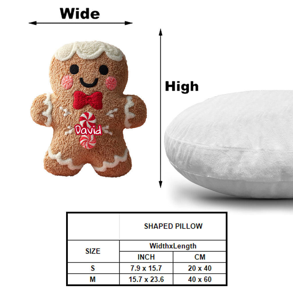 Coussin personnalisé en forme de famille « Joyeux Noël en pain d'épice »