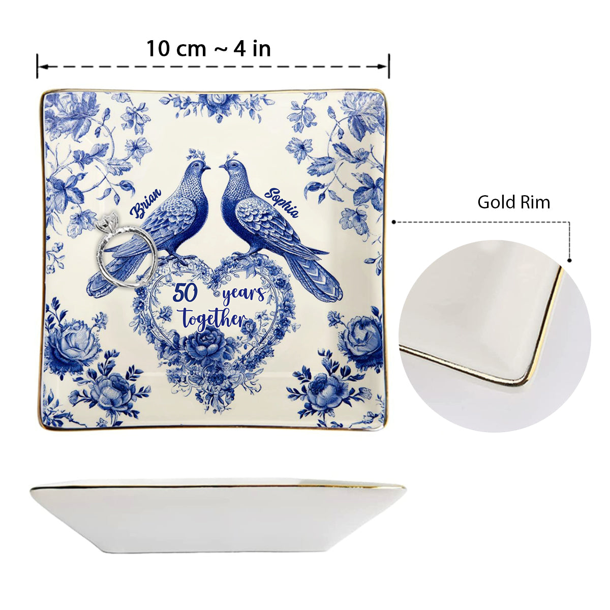 Couple fêtant ses 50 ans de vie commune - Plat à bijoux personnalisé et imprimé